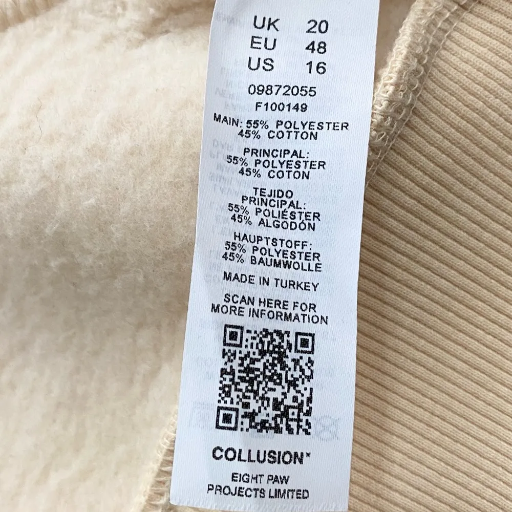 COLLUSION by ASOS Pale Yellow/Cream Cropped Front Zip Streetwear Hoodie Size 16 - Image 12