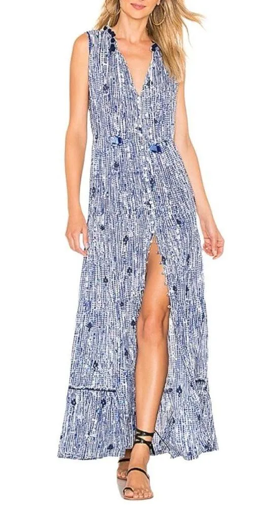 Poupette St Barth Clara Sleeveless Printed Button Front Maxi Dress MEDIUM - Image 8