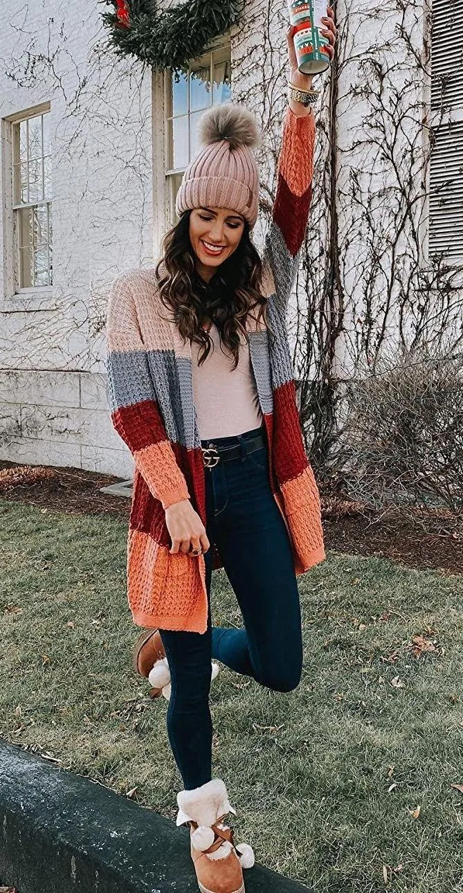  Womens Winter Beanie Hat Fleece Lined Faux Fur Pom Pom Knitted Warm Beanie for Women - Image 6