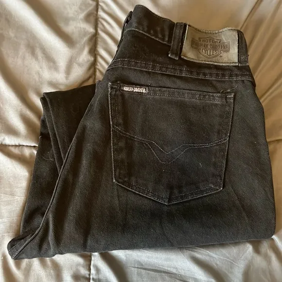 Harley Davidson Straight Leg Black Wash Denim * Estimated Size 12 - Image 2