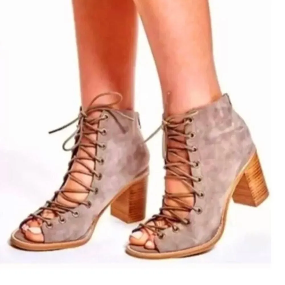 Jeffrey Campbell Free People Boho LaceUp open toe Booties Size 8 - Image 2