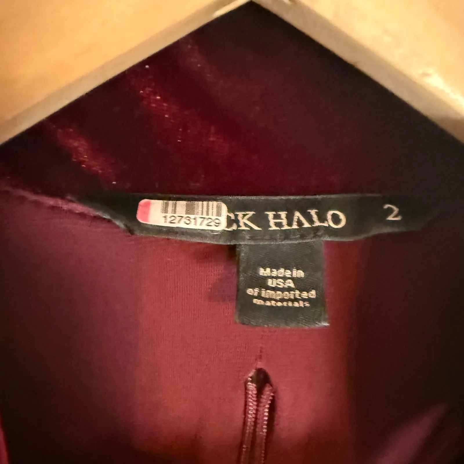 Black Halo Dark Red Velvet Ruby Bishop Long Sleeve Tie Neck Midi Dress Size 2 - Image 12