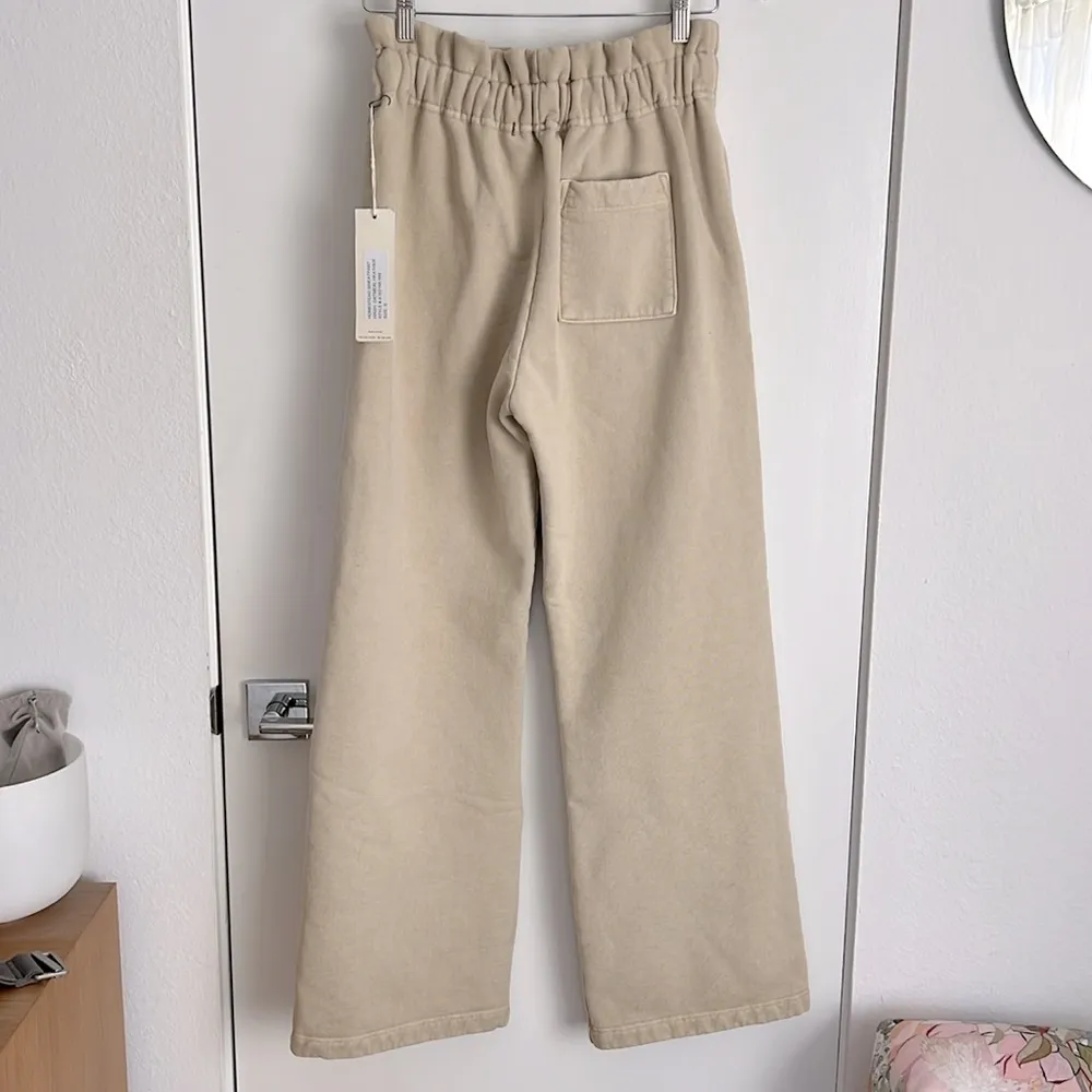 NWT AMO Heavyweight Homestead Wide Leg Sweatpants in Oatmeal Heather Size S Tan - Image 5
