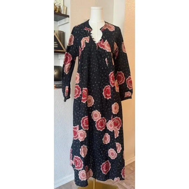 Natalie Martin Blue Poppy Floral Print Maxi Long Sleeve V Neck Dress NWOT - Image 3