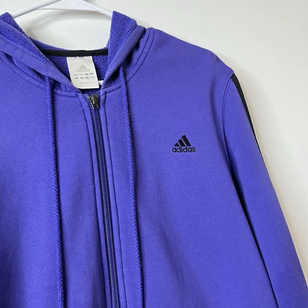 Adidas Women’s L Purple Full Zip Fleece Lined Soft Hooded Jacket VTG Y2K - Image 4