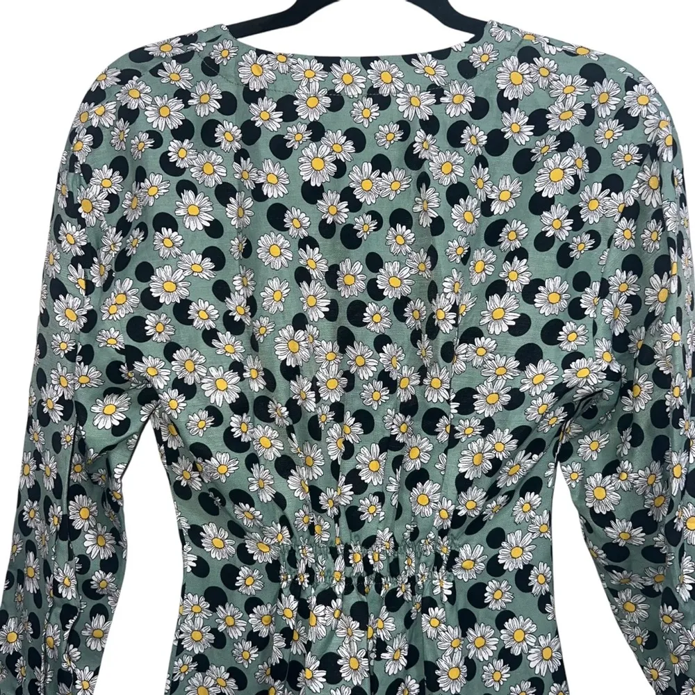 Angele Floral Print Polka Dot Linen Mini Dress Sage Green - Image 8