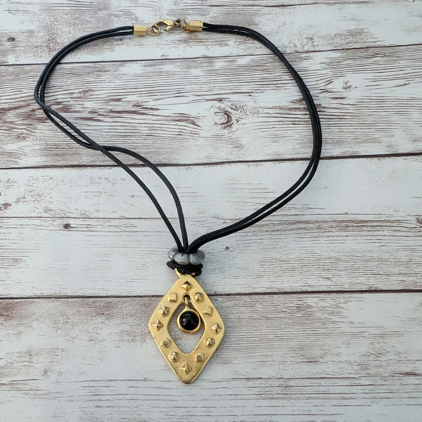 The Limited Necklace Gold Tone & Black Statement - Clasp Repair Needed - Image 2