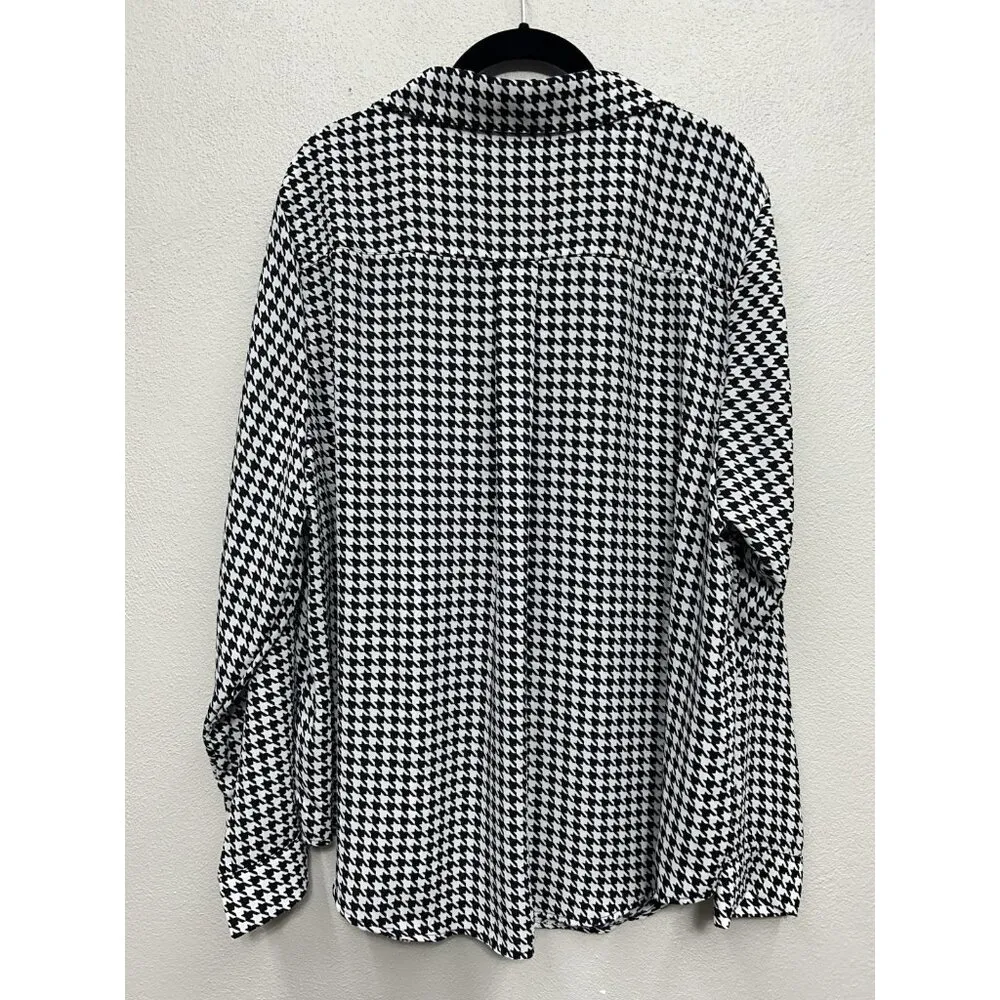 Torrid Womens Shirt Blouse Black White Houndstooth Button Up 2X  Career Office - Image 2
