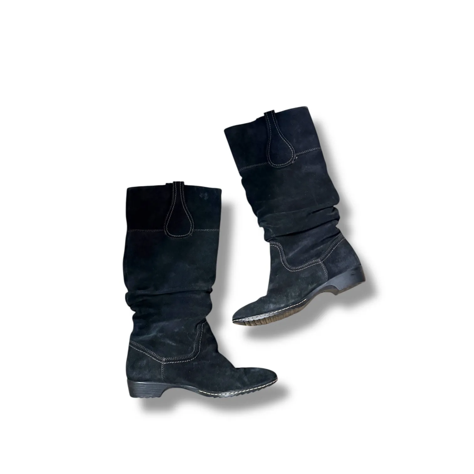 Sofft Black Suede Slouch Boots Women's Size 8 Western Stitch Detail Fall - Image 2