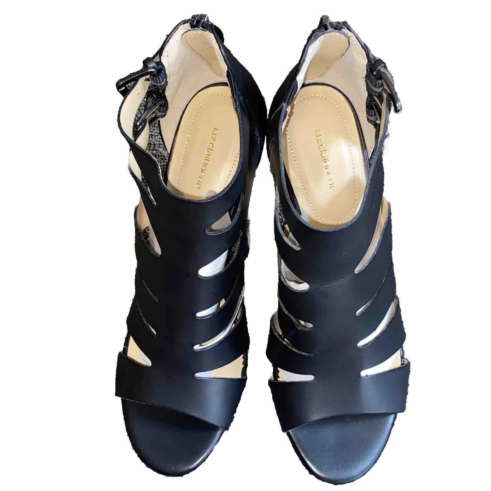 NEW Liz Claiborne 'Gavi' Cognac lack Strap 4" Stacked Heels/Sandals Open Toe 8.5 - Image 2