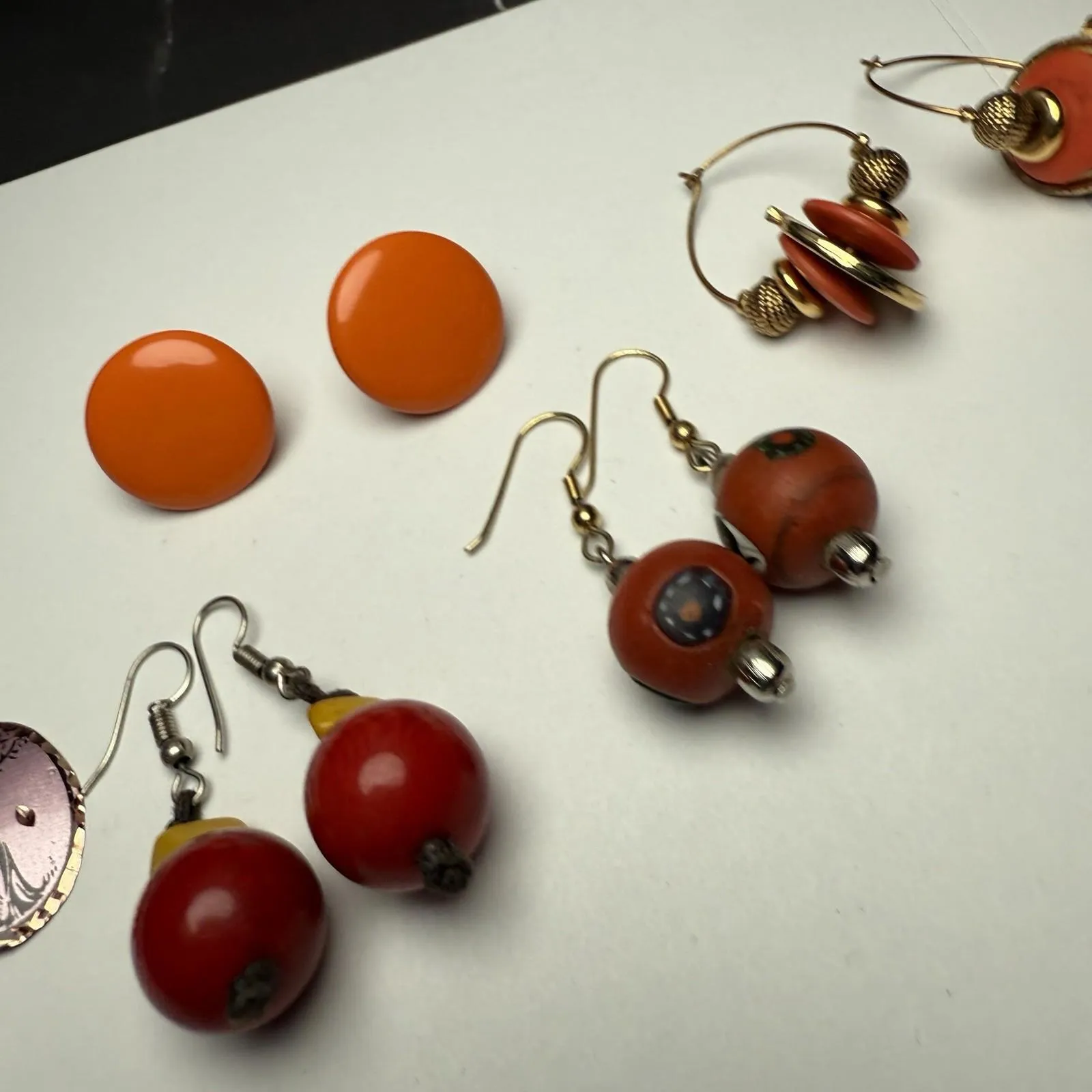 Dangle Stud & Hoop Pierced Earrings Lot Of 5 Orange Red Etc Some Beaded - Image 9