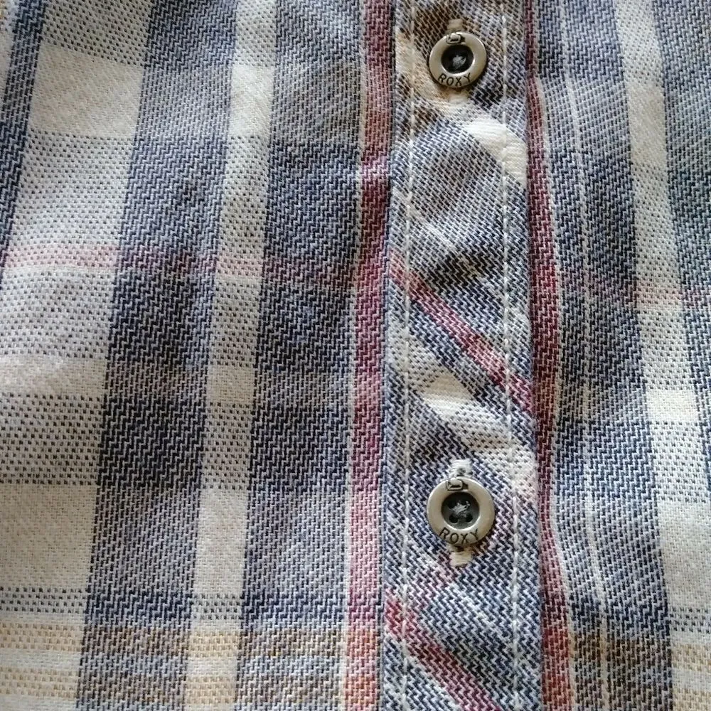 Roxy  Grey & Yellow Plaid Button Up Shirt - Image 5