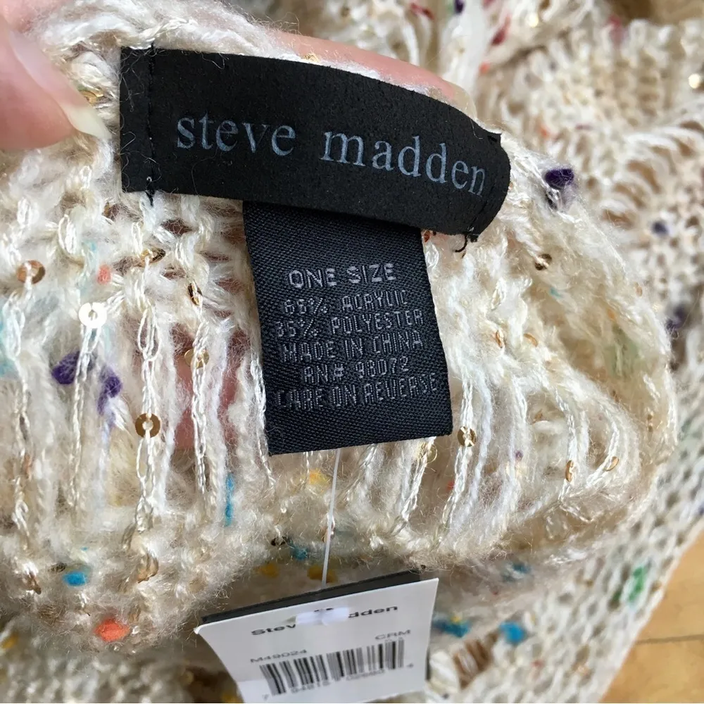 Steve Madden Colorful Confetti Infinity Scarf with Sequins, Ivory, Cream, Gold - Image 4