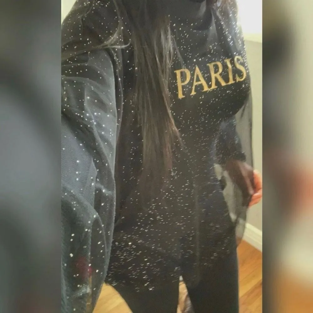 ASOS Sheer Sparkly Long Sleeve See Through Paris Top Size Small Oversized Disco - Image 2