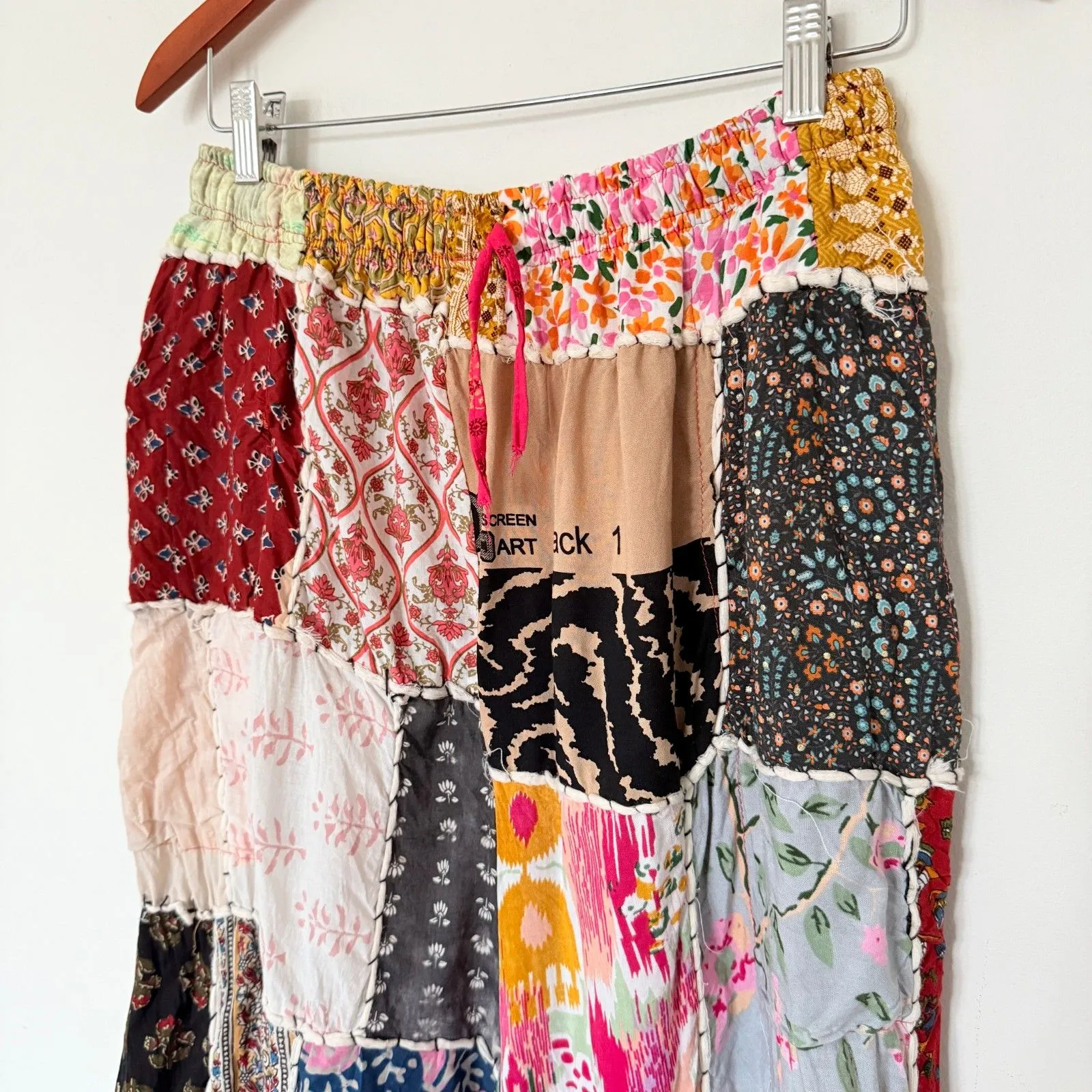 Kantha Patchwork Flare Vibrant Boho Wide Leg Hippie Drawstring Pants Size undefined - Image 5