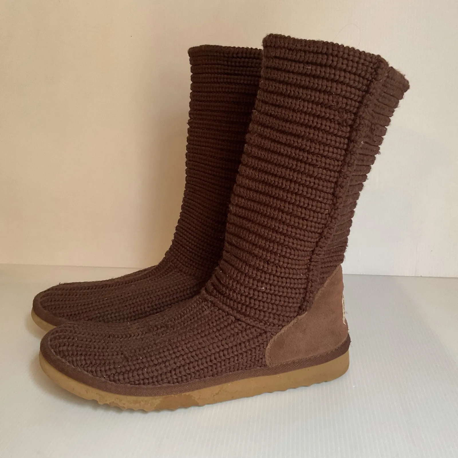 UGG Australia Brown Knit Tall Boots Women’s Size 9 Cozy Winter Slip On - Image 2