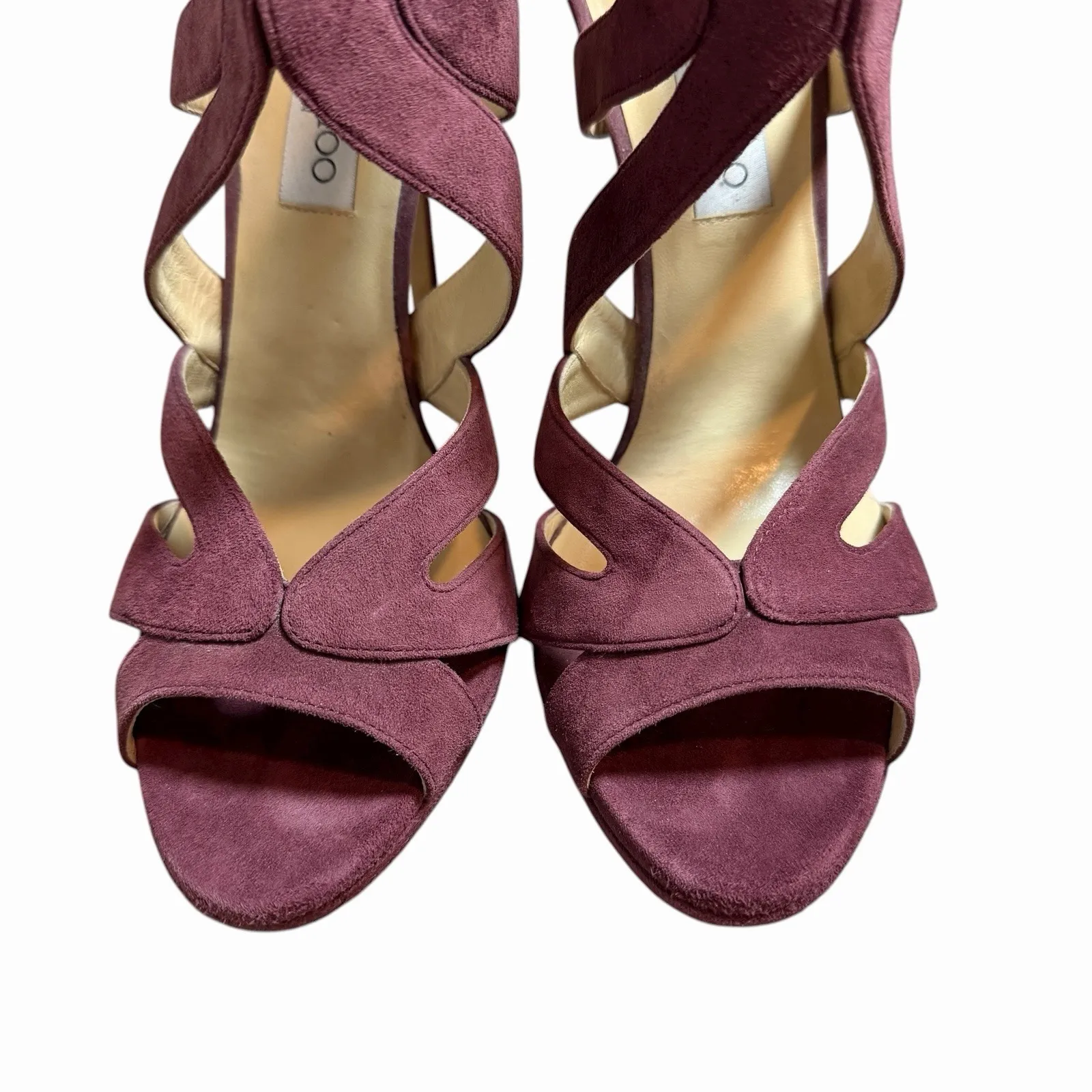 Jimmy Choo Women's Suede Sandal High Heels Burgandy Size 40.5 Designer Luxury - Image 3