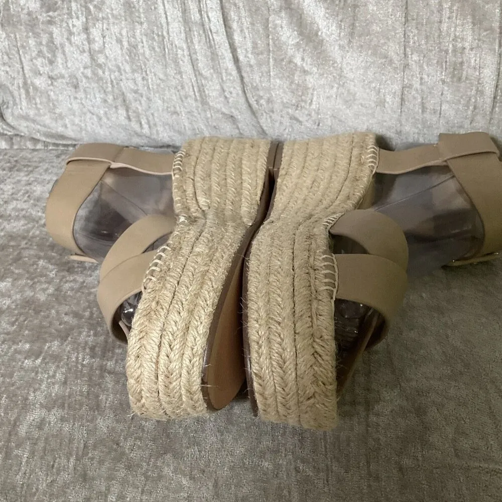 Sole Society Wedge Platform Espadrille 10 Tan Open toe Sandals Buckle Leather - Image 4