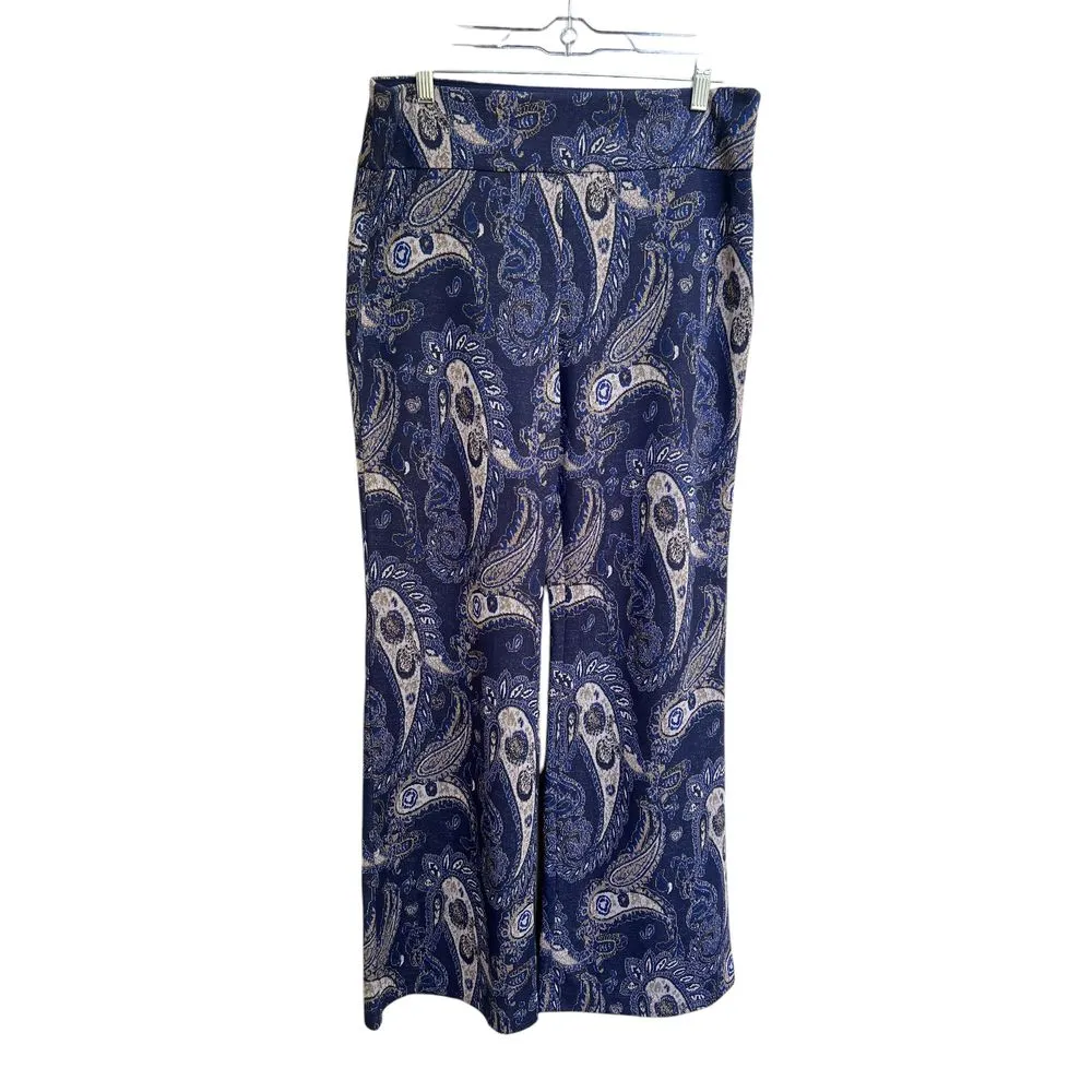 Anthropologie Maeve Blue Paisley Wide Leg High Waisted Pants‎ Boho Size 14 - Image 2