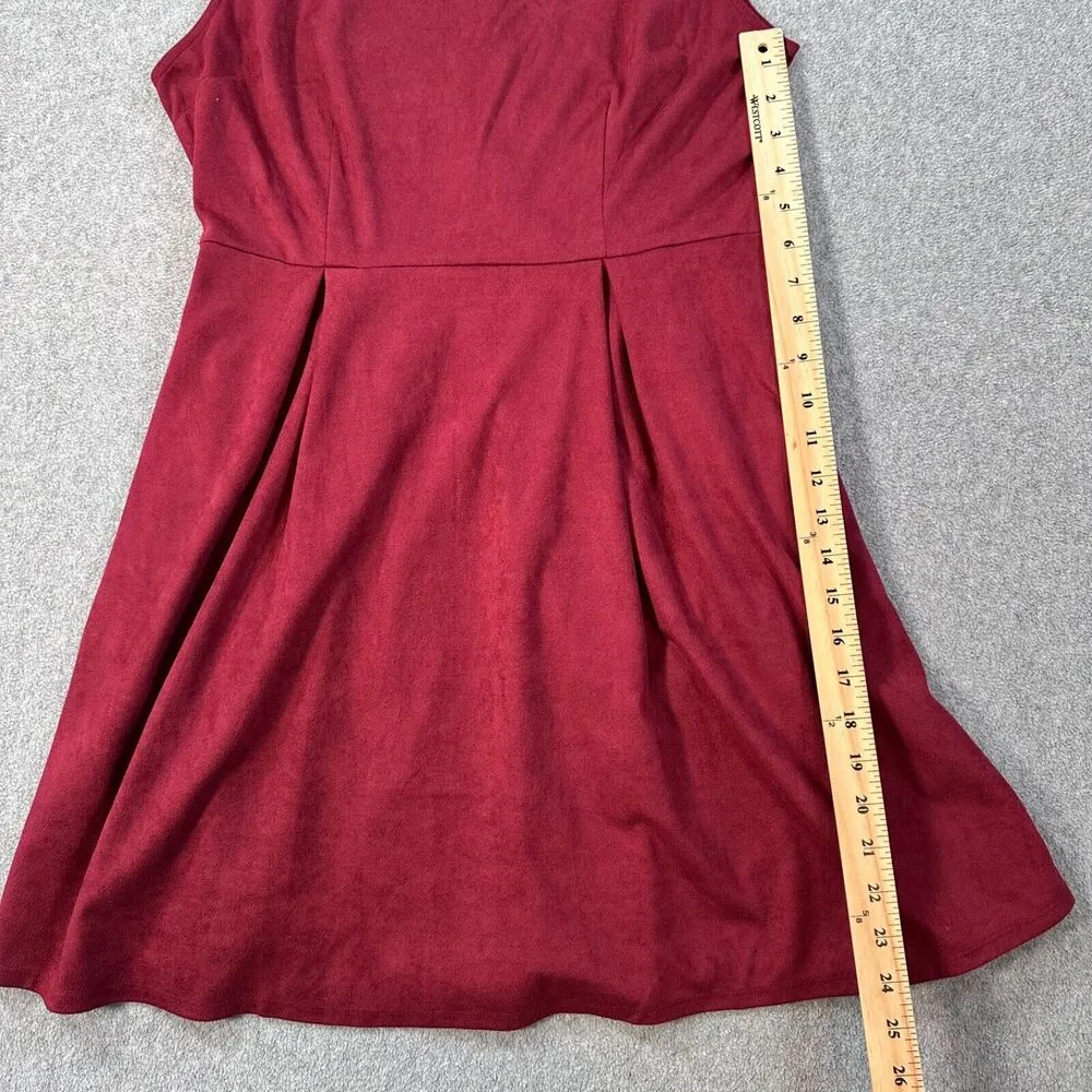 Charlie O by Kinnucans Mini Dress Women's Large Cranberry Faux Suede Sleeveless - Image 3