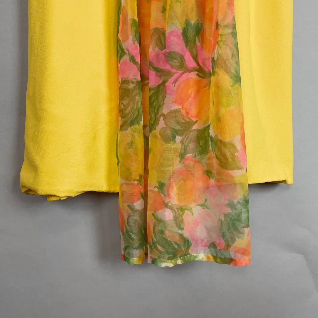 Vintage 1960s‎ Dress Handmade Floral Train Yellow Crepe Empire Waist Bow Back Size undefined - Image 8