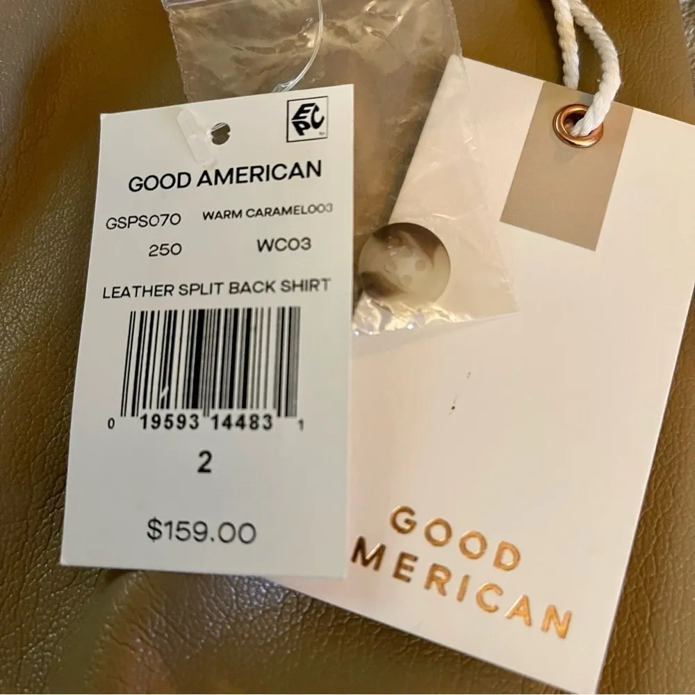 Good American Vegan Leather Split Back Shirt Jacket Shacket Warm Caramel Medium - Image 9