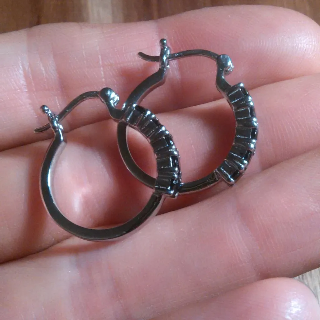 Thai Black Spinel Stainless Steel Hoop Earrings - Image 9