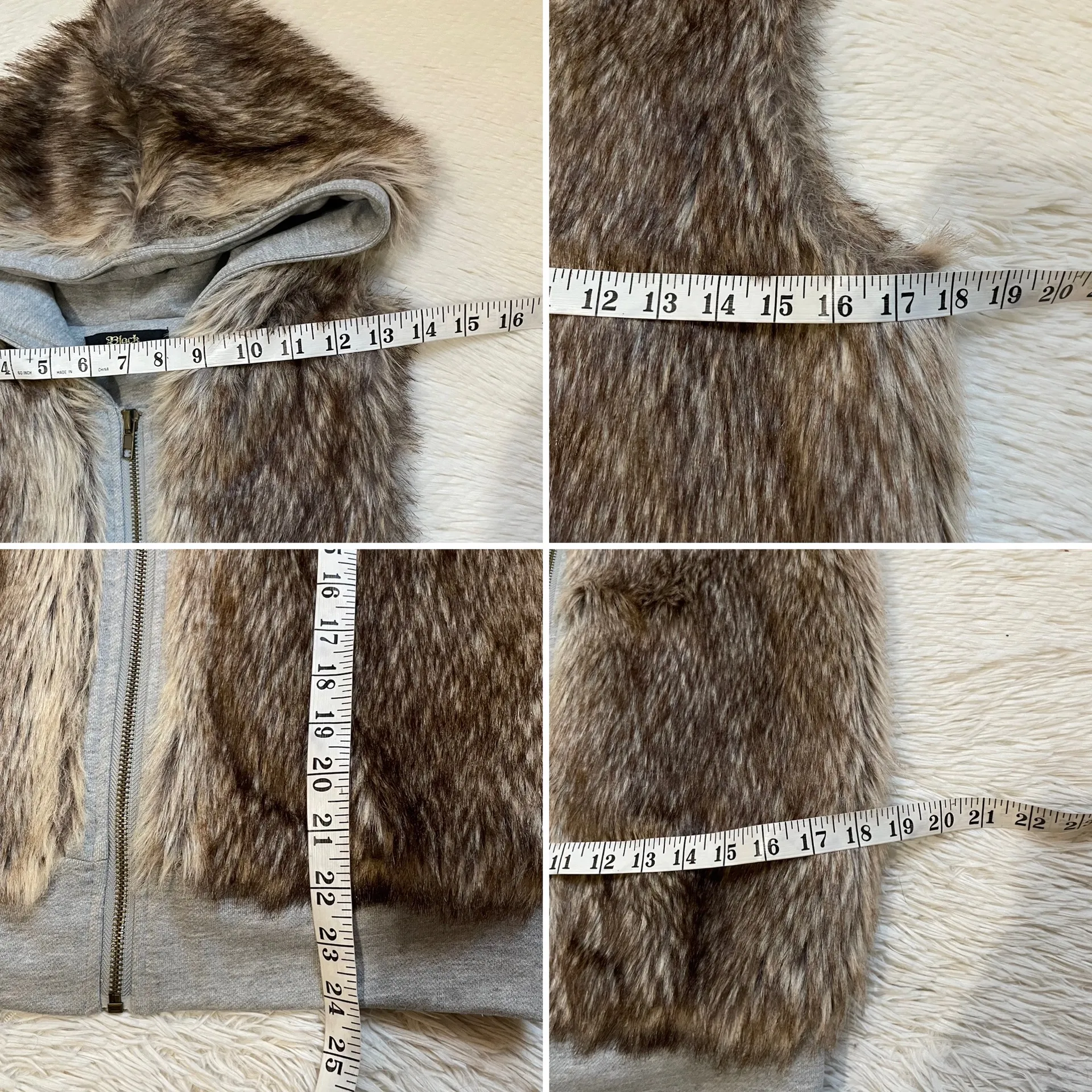 Y2k Faux fur furry hooded vest Gray - Image 4