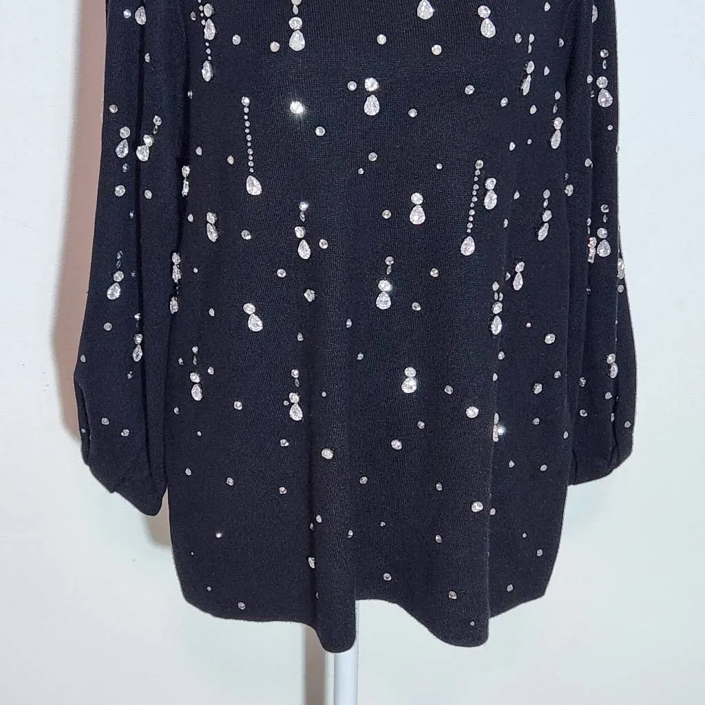 Chico's Black Drop Rhinestone Pullover Sweater NWT Size Medium Rhinestone Top - Image 4