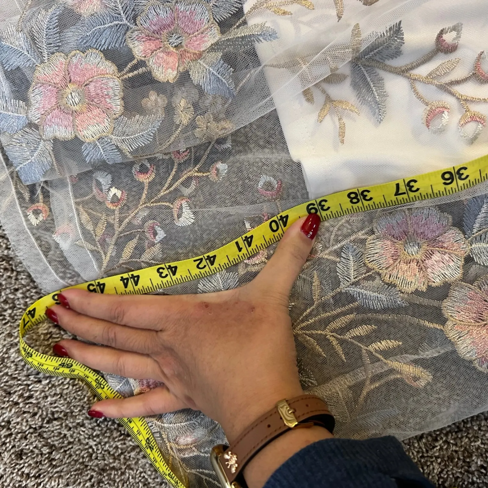 Adrianna Papell Illusion White Floral Embroidered Sheer Overlay Midi Dress US 14 - Image 12