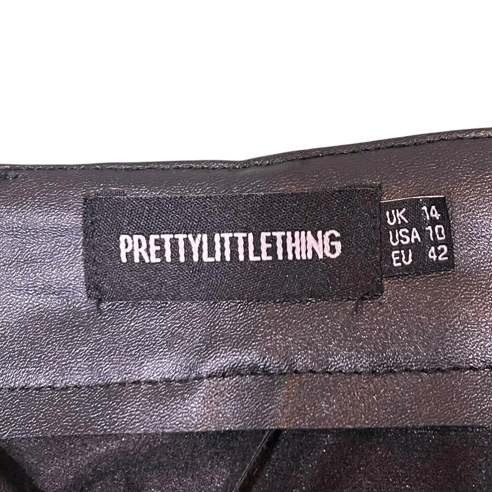 PrettyLittleThing Pants Womens 10 Black Faux Leather High Rise Wide Leg Pockets - Image 7