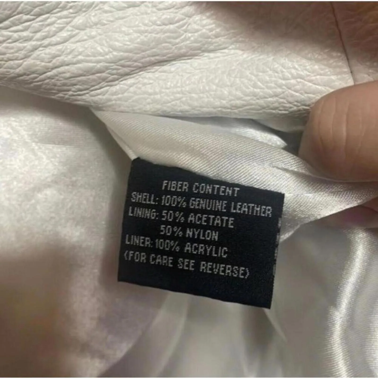 White 100% Leather Long Sleeve Bomber Jacket Faux Fur Hood Coat FLAWS Size L - Image 13