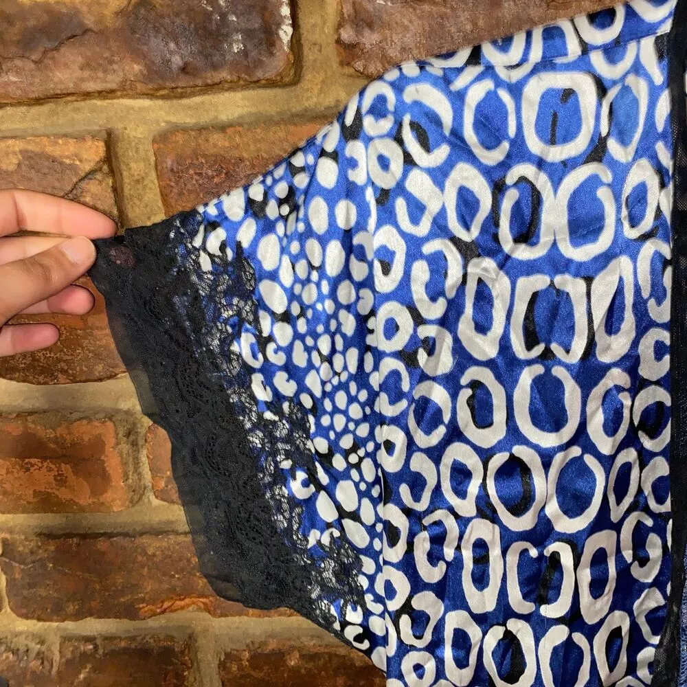 Oscar De La Renta Blue Leopard Lace Trim Mini Robe Women's Size Medium - Image 2