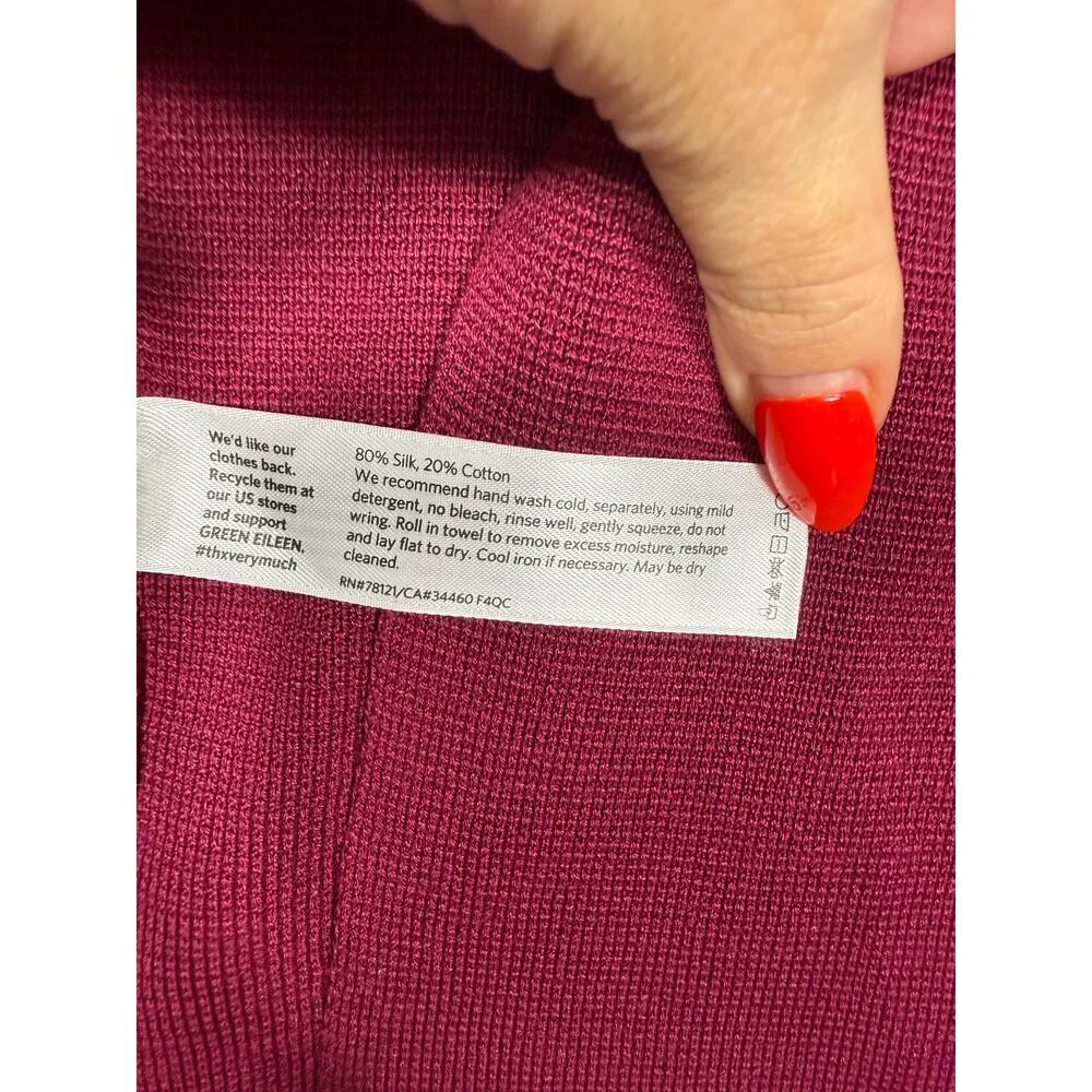 Eileen Fisher Berry Red Cardigan Petite Large PL | Silk Cotton Open Front Jacket - Image 3