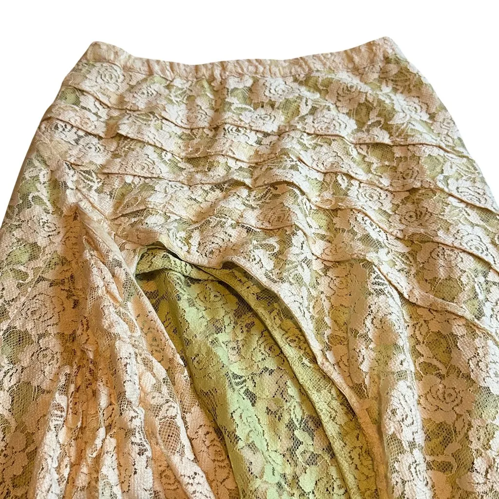 Free People FP One Solene Creme Peach High Low Maxi Skirt Stretch Lace Med NWT - Image 6
