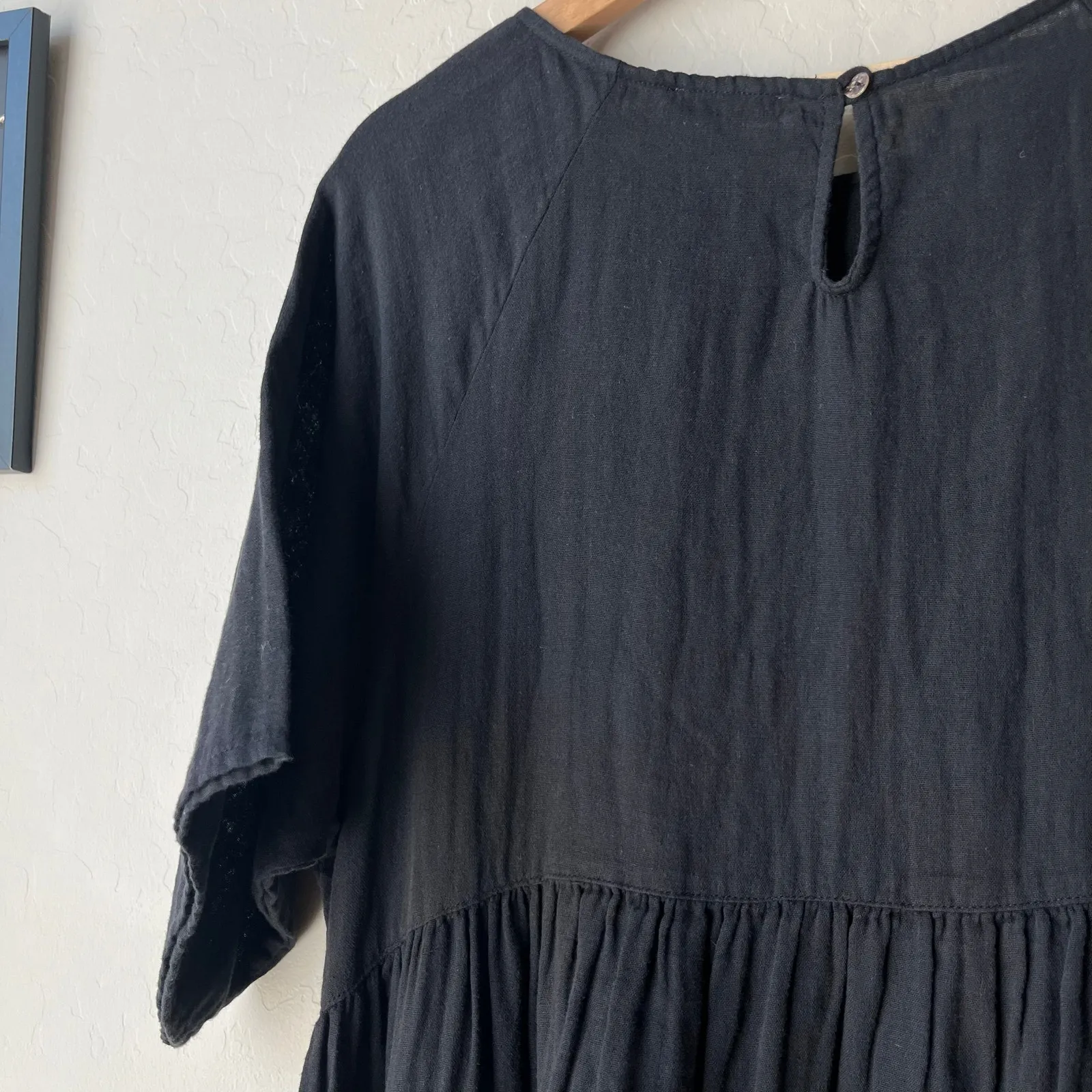 Calme‎ Johnny Was Dress Raglan Tiered Blk Cotton Gauze Short Sleeve Midi Dress M - Image 10