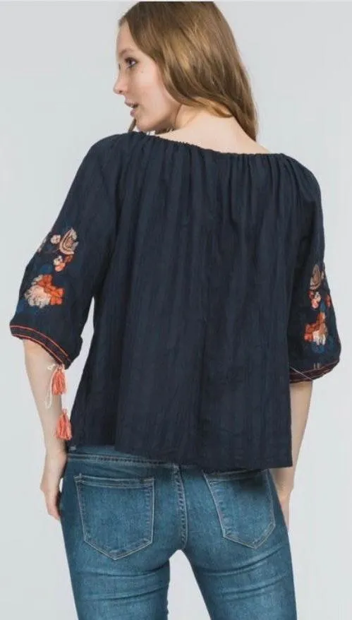 Navy Embroidered Top - Image 4