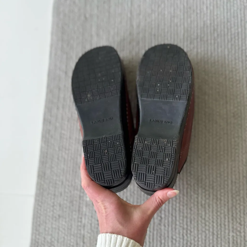 Lands’ End Cognac Brown Leather Clogs Mules Size 9 - Image 9