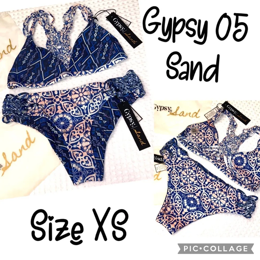 NEW! GYPSY 05 SAND Bikini Size XS Small Racerback Top Cheeky Bottoms Blue Multi - Image 5
