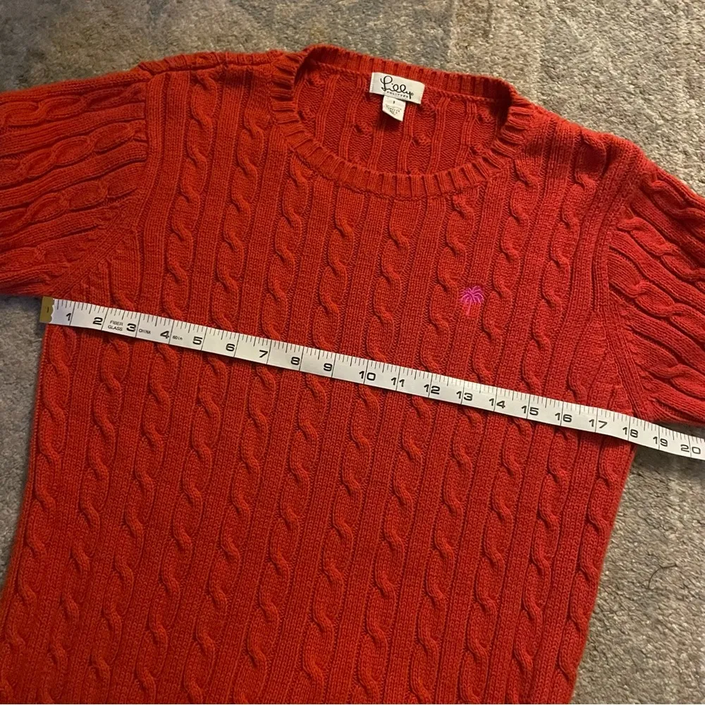 90s Vintage Lilly Pulitzer Orange Cable-knit Crewneck Sweater Small - Image 7
