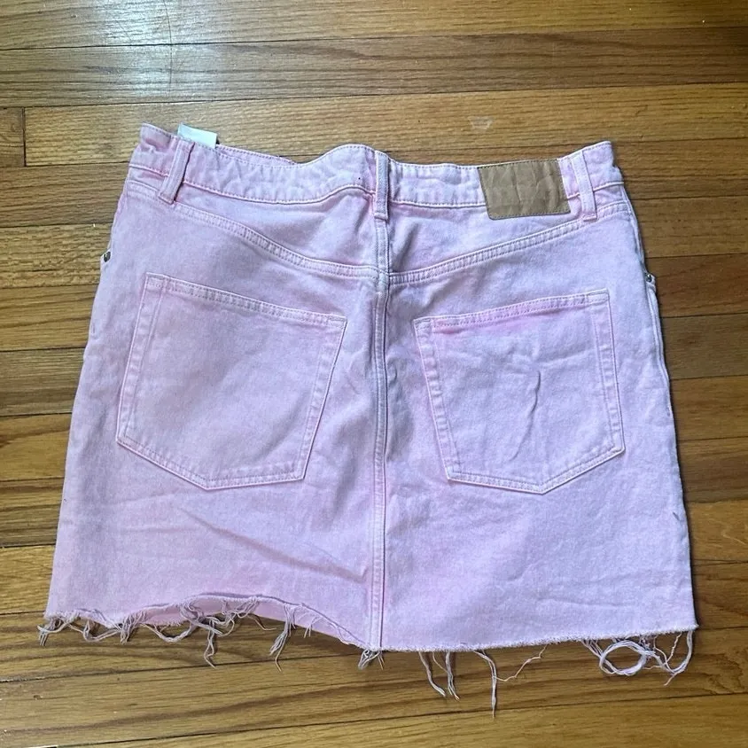 H&M Pink Denim Mini Skirt – Frayed Hem, Size 14 - Image 6