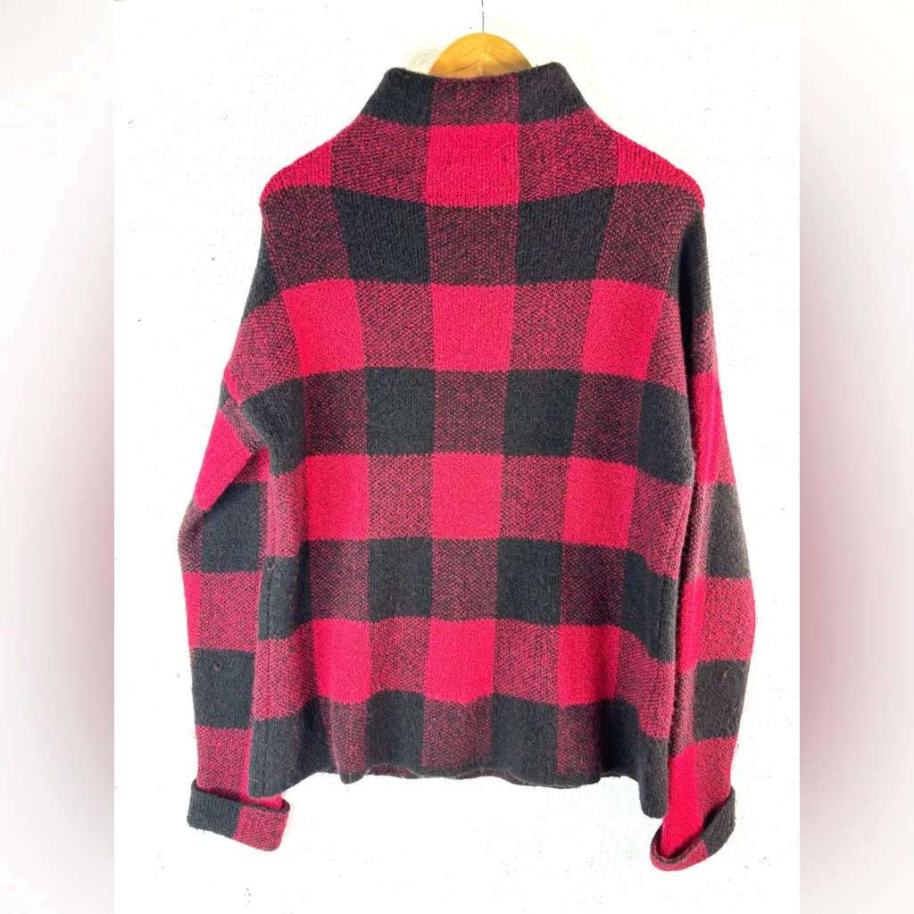 Tahari M Mock Turtleneck Buffalo Plaid Red and Black Checkered Popover Sweater - Image 3