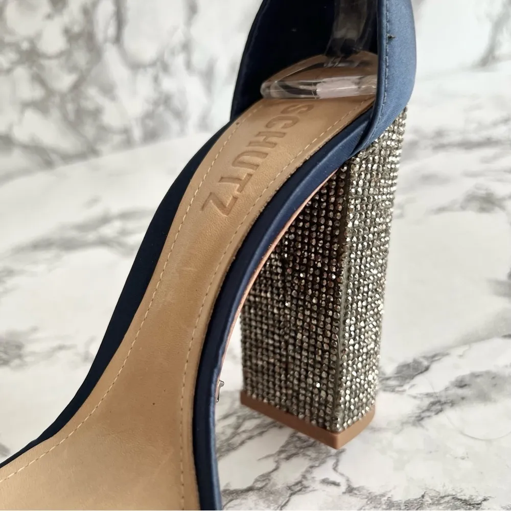 Schutz Hara Blue Satin Rhinestone Ankle Strap Sandals 6 - Image 9