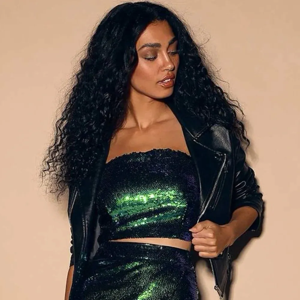 Lulus Dancefloor Favorite Green Multi Sequin Strapless Crop Top Size Small NWT - Image 5