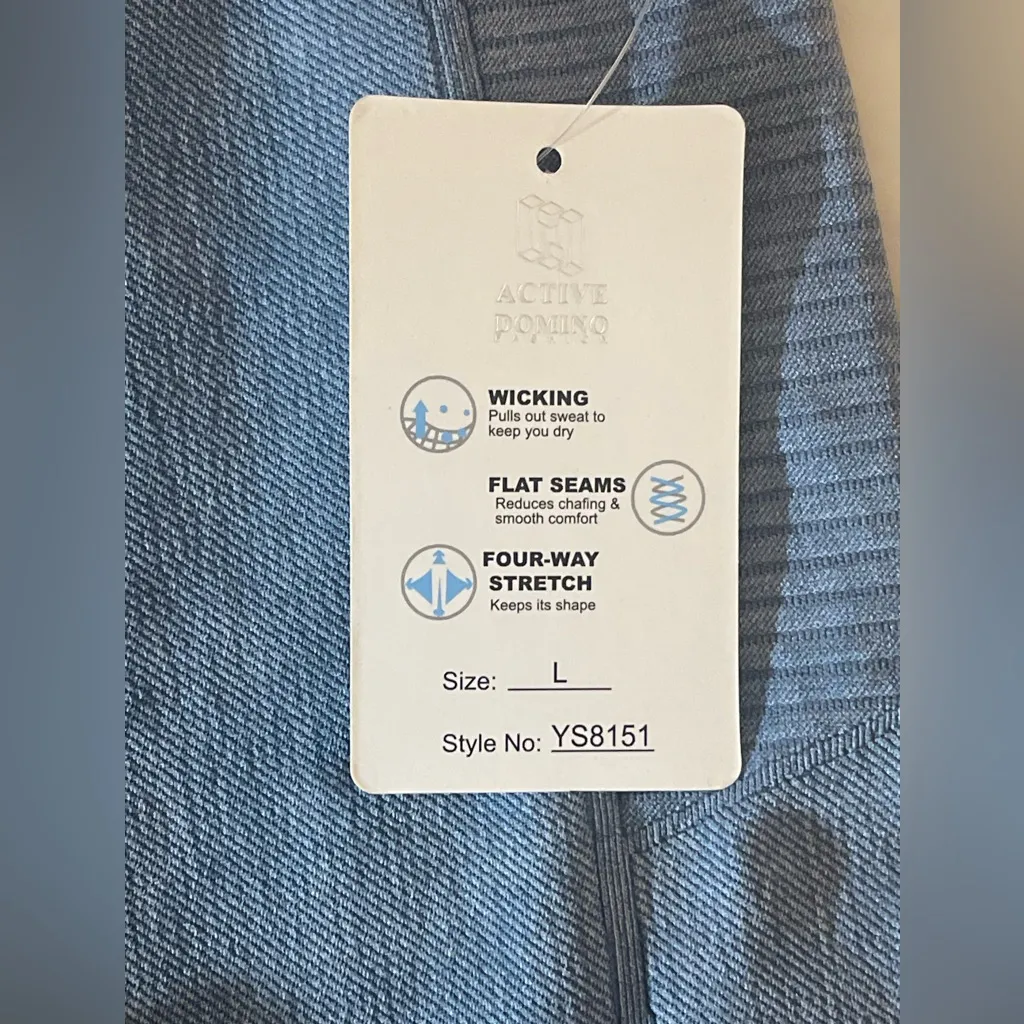 Active Domino Fashion Seamless Ribbed Sports Bra & Leggings Set Blue L Size L - Image 5