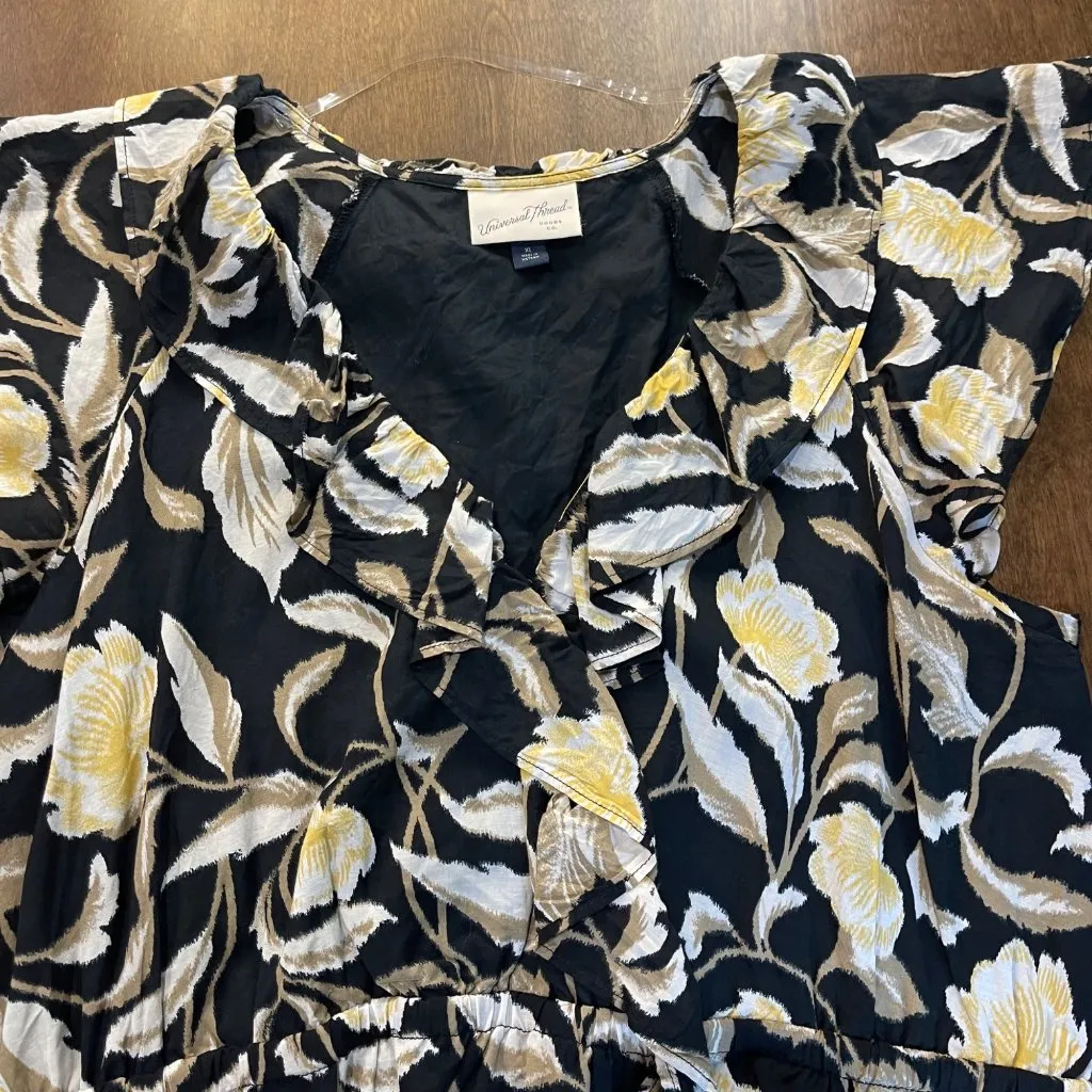 Universal Thread Mini Dress Women's Size XL Floral Cotton, Viscose‎ Black Yellow - Image 10