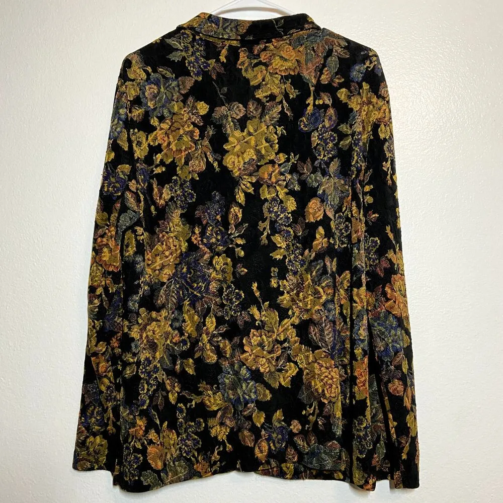 Chicos Travelers Blazer Slinky Art to Wear Floral Button Collar Black 2 L - Image 4