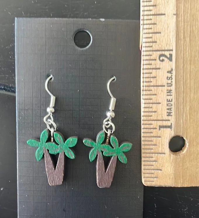 Boutique Tropical Wooden Palm Tree Earrings - Image 2
