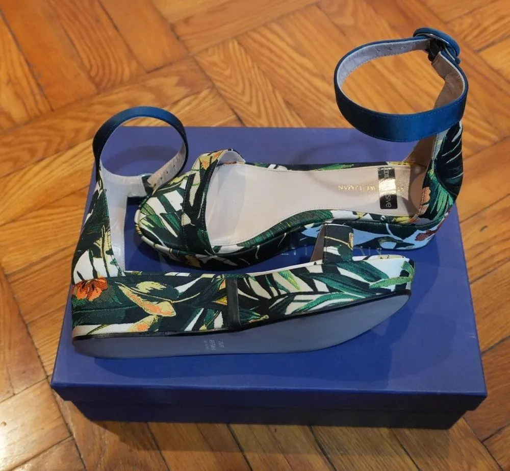 Stuart Weitzman Multicolor Botanic Jacquard Fabric Capri Ankle Strap Platform - Image 5