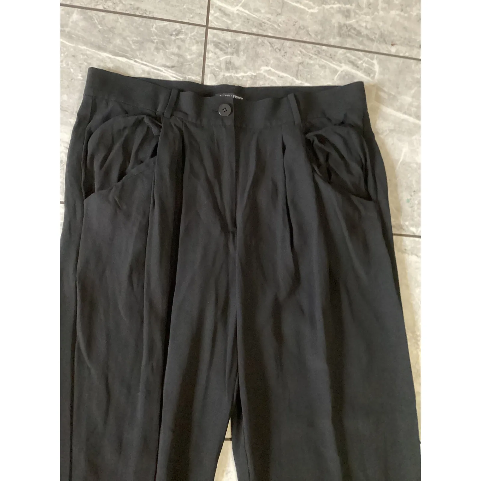 Eileen Fisher Black Pleated Wide Leg Silk Trousers Pants M Women - Image 2